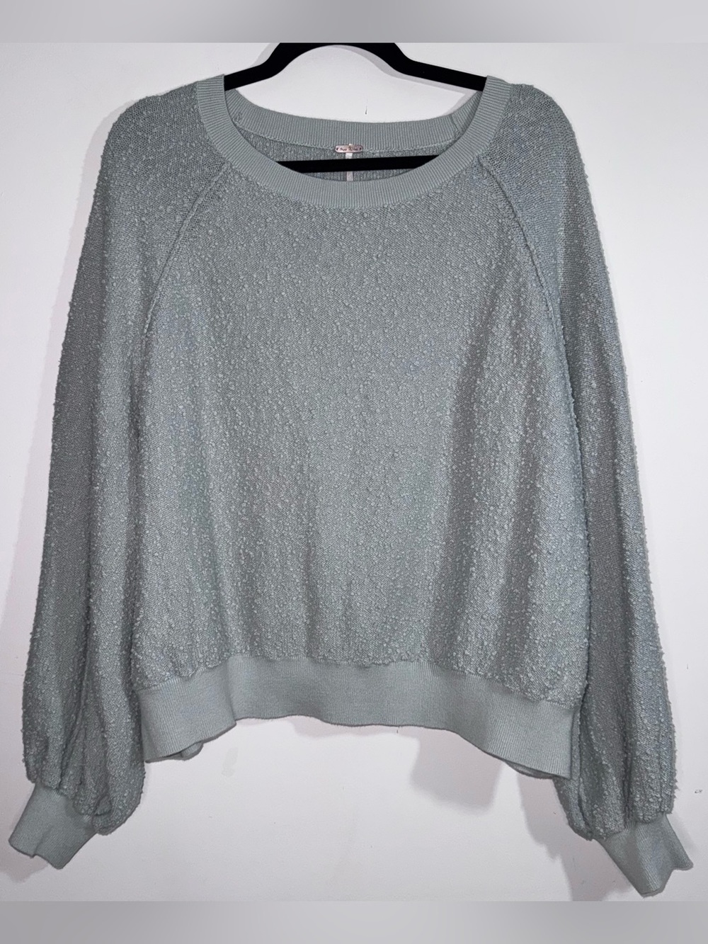 Free People Boucle Pullover Sweater Oversized Crop Sage Green M